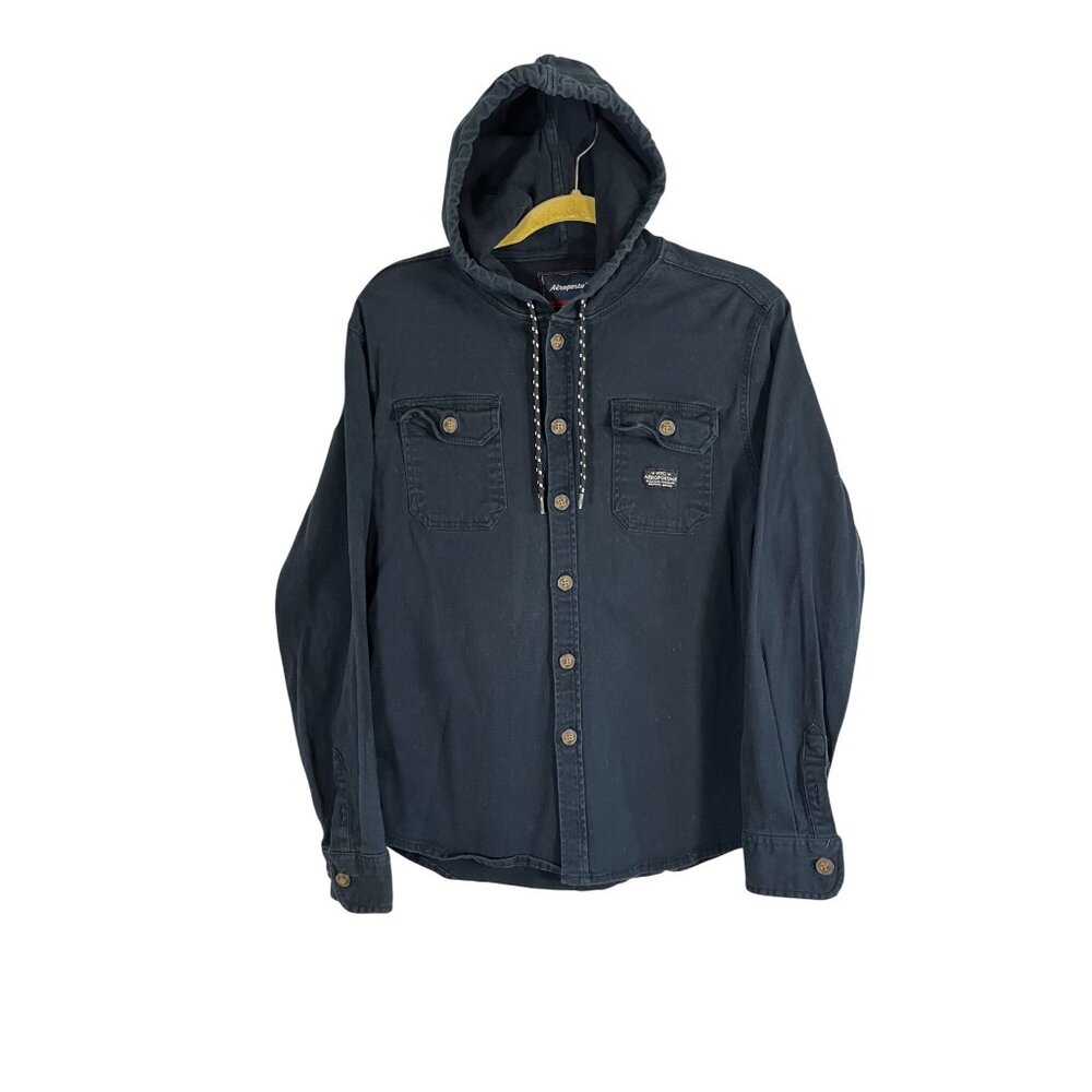 Aeropostale Hood Canvas Shirt Jacket Black M Retro Skater Workwear Relax Grunge
